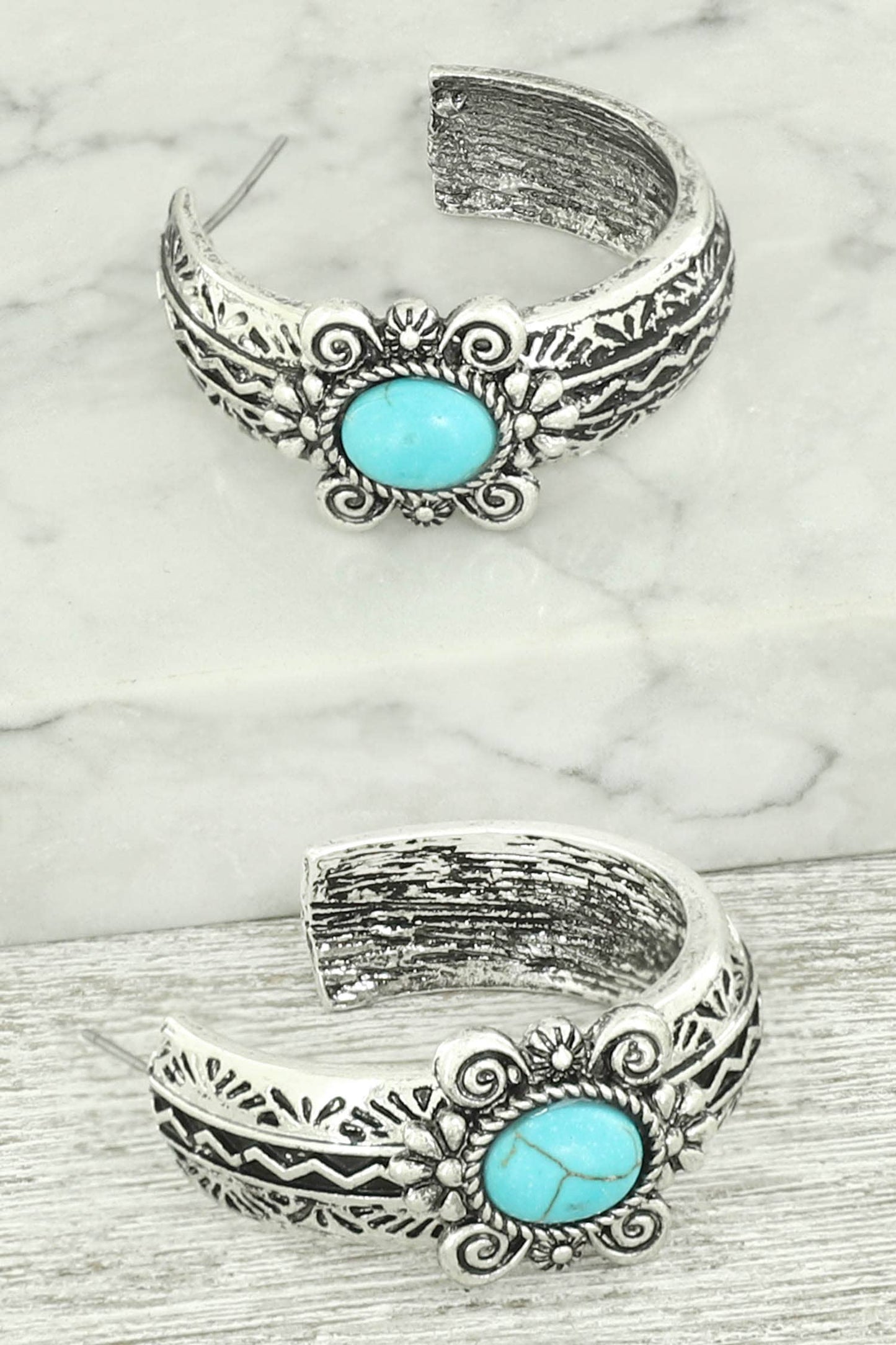 Western Floral C Hoop Earrings