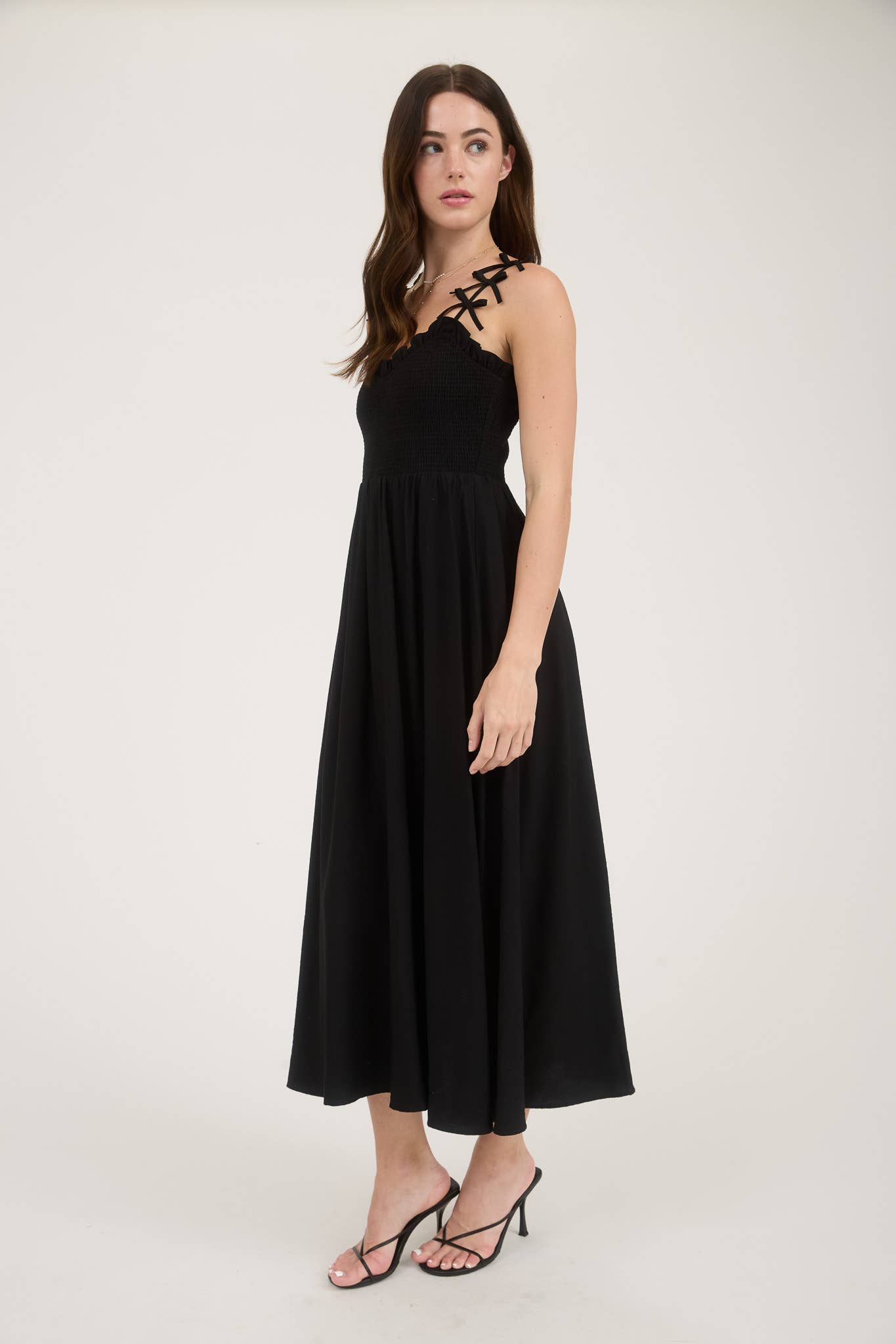 Smoked Bow Strap Midi Dress