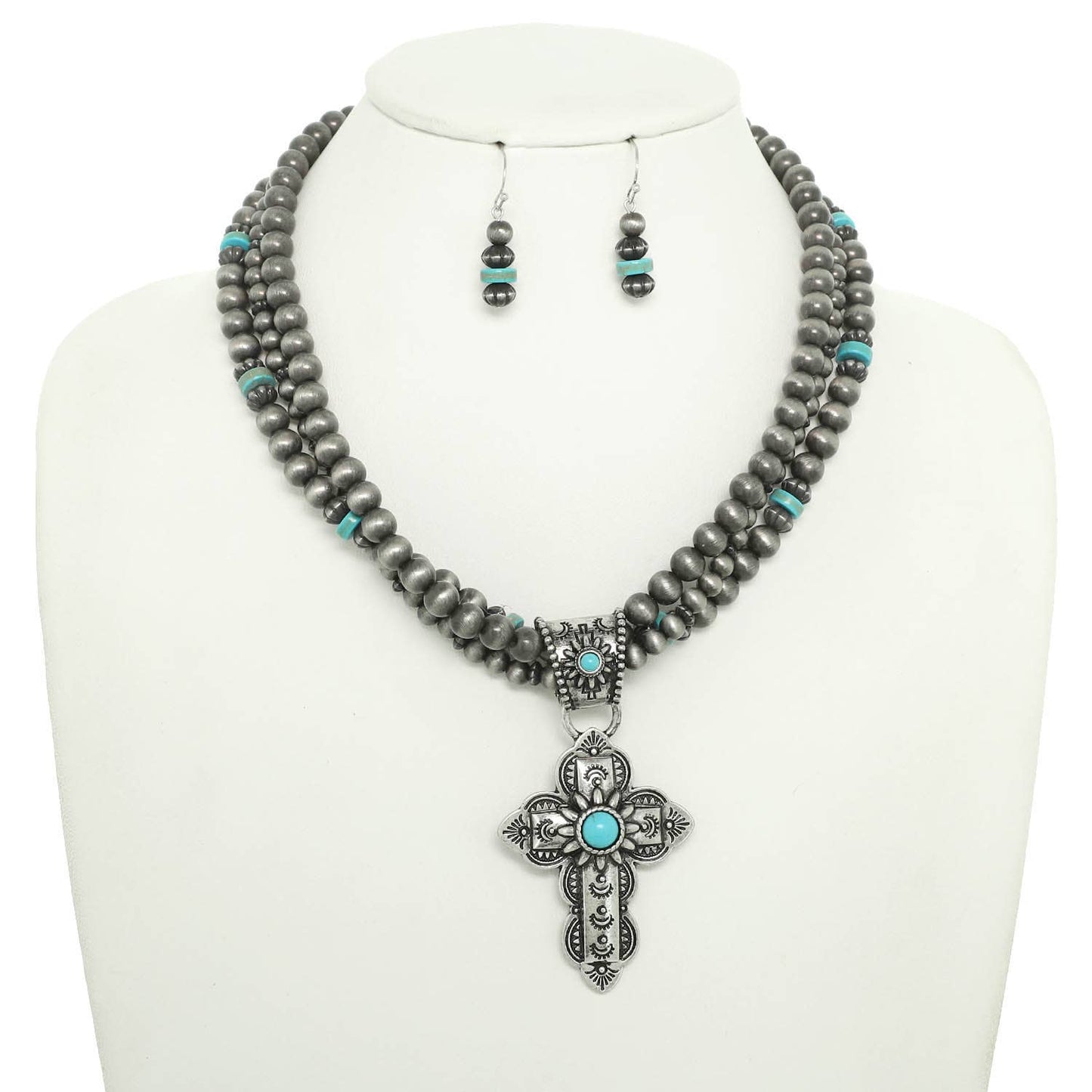 Beaded Cross Pendant Necklace
