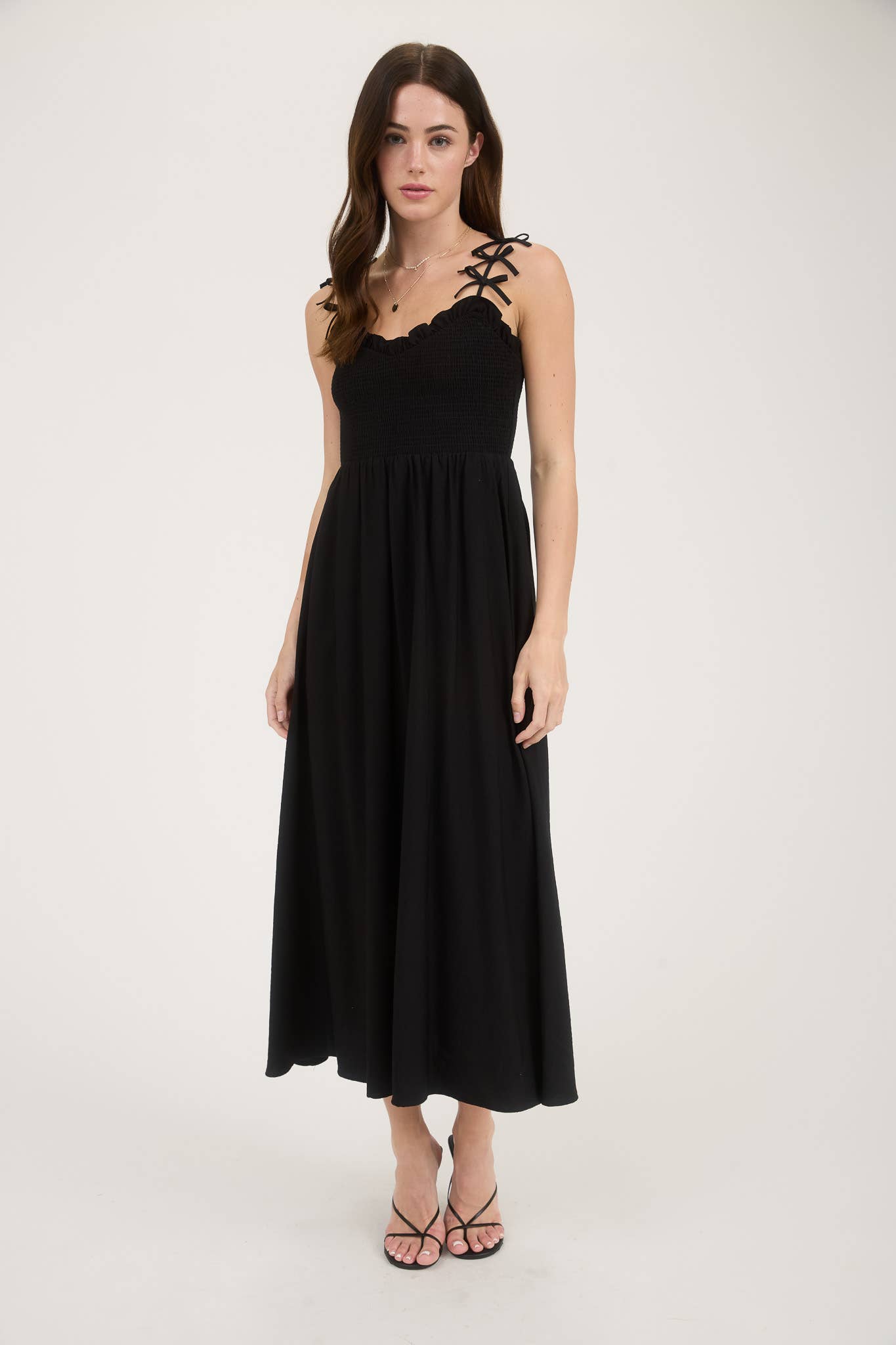 Smoked Bow Strap Midi Dress