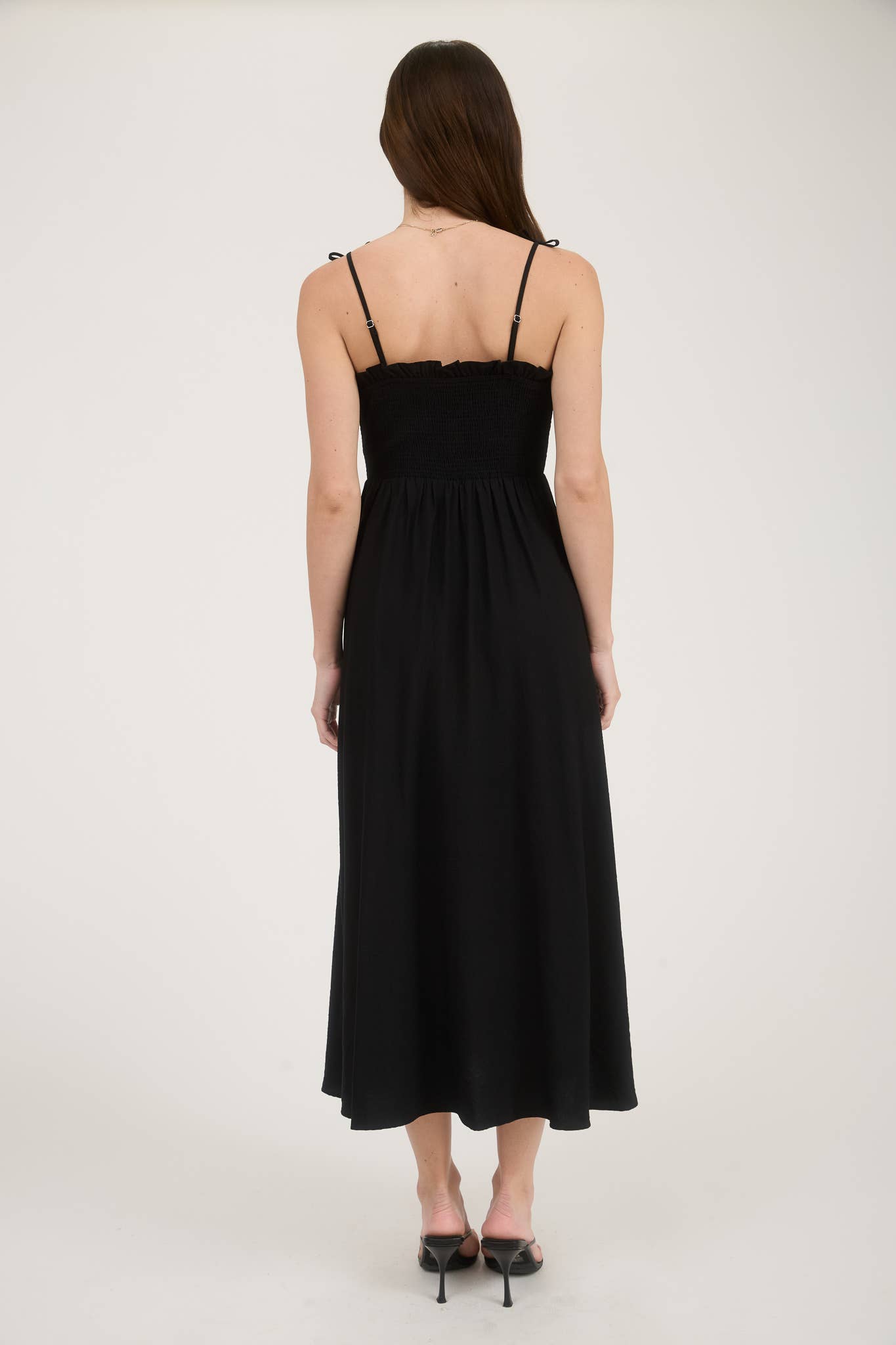 Smoked Bow Strap Midi Dress