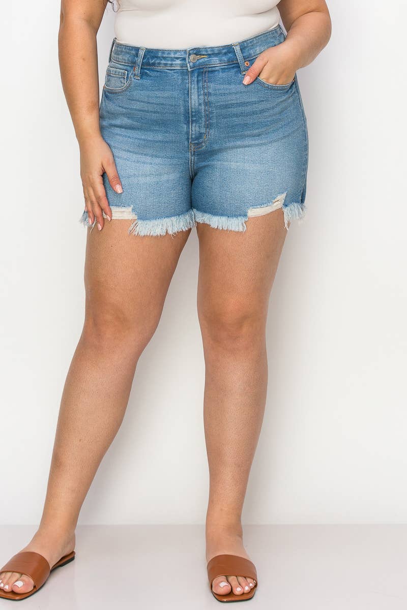 PLUS SIZE - HIGH RISE STRETCH MID SHORT