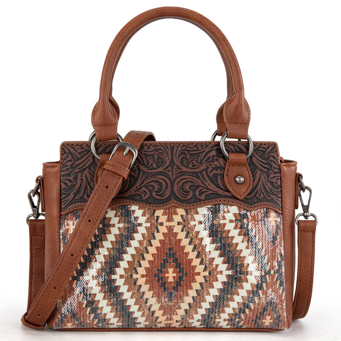 Tooled Aztec Tote/Crossbody