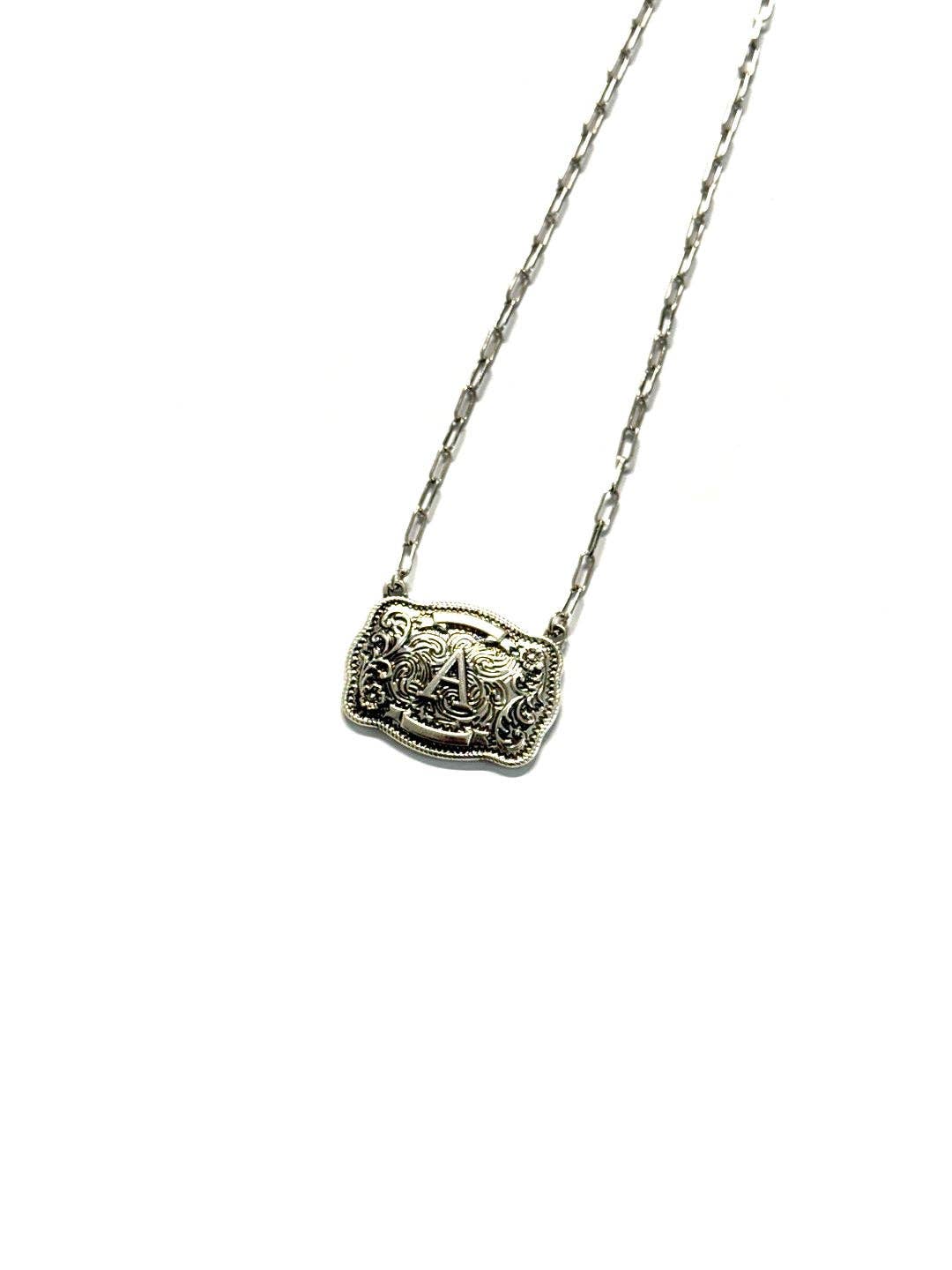 Belt Buckle Initial Necklace