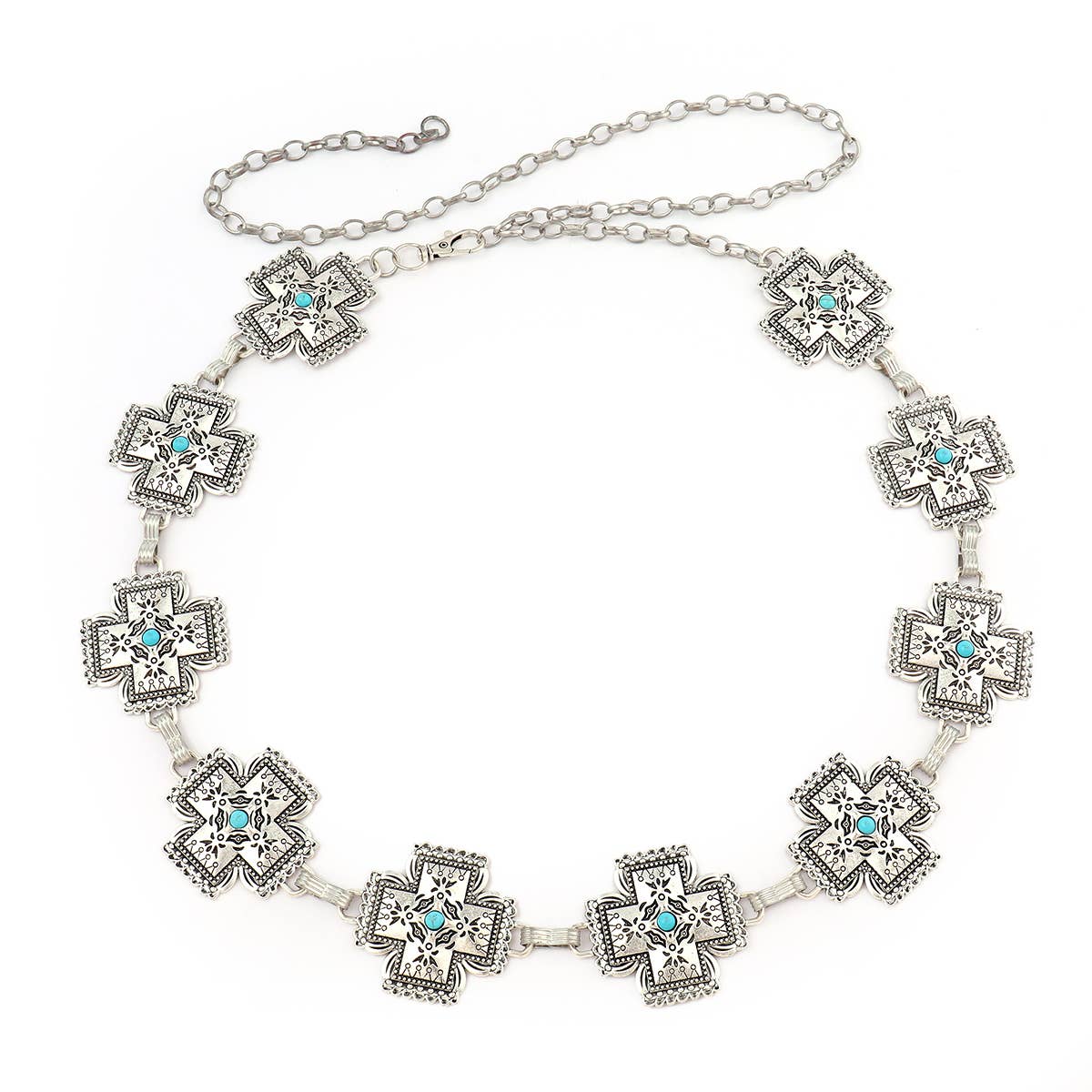 Cross Silver (w/ Turquoise) Concho Belt