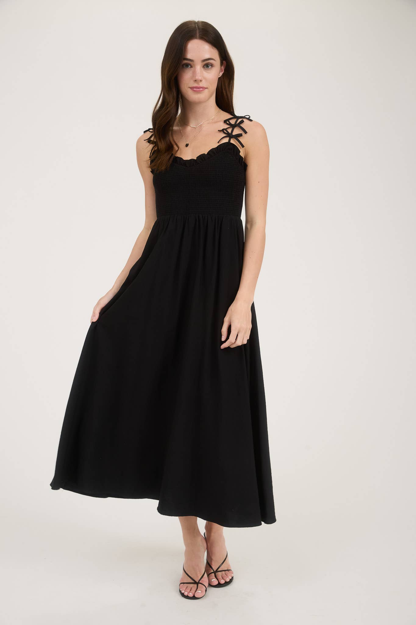 Smoked Bow Strap Midi Dress