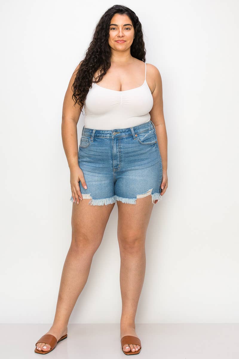 PLUS SIZE - HIGH RISE STRETCH MID SHORT