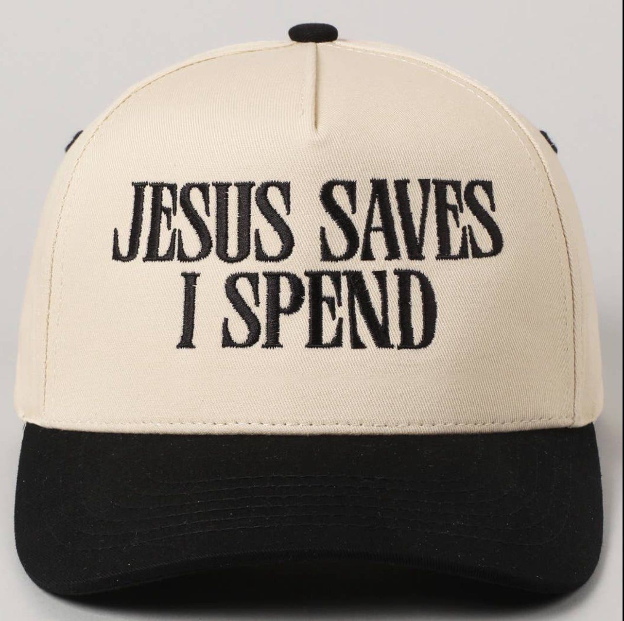 Jesus Saves, I Spend Embroidery Trucker Hat