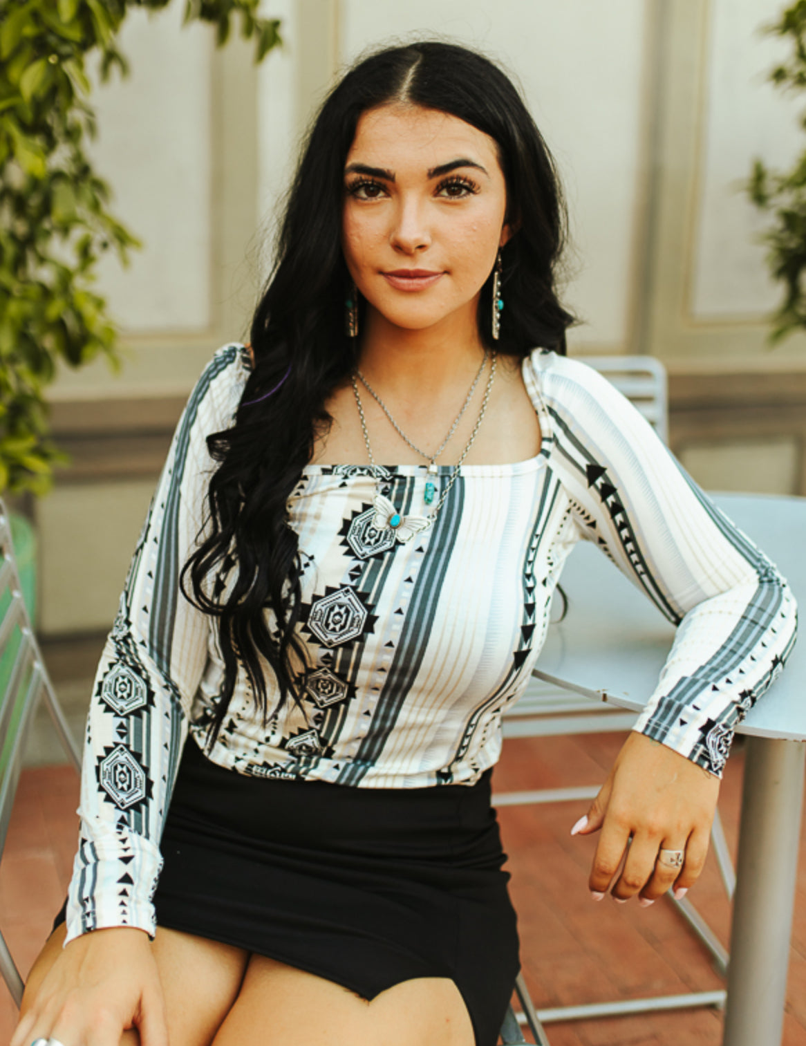 Aztec Square Neckline Top