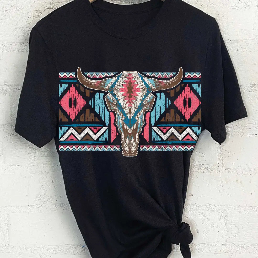 Abby Aztec Cow Skull Graphic
