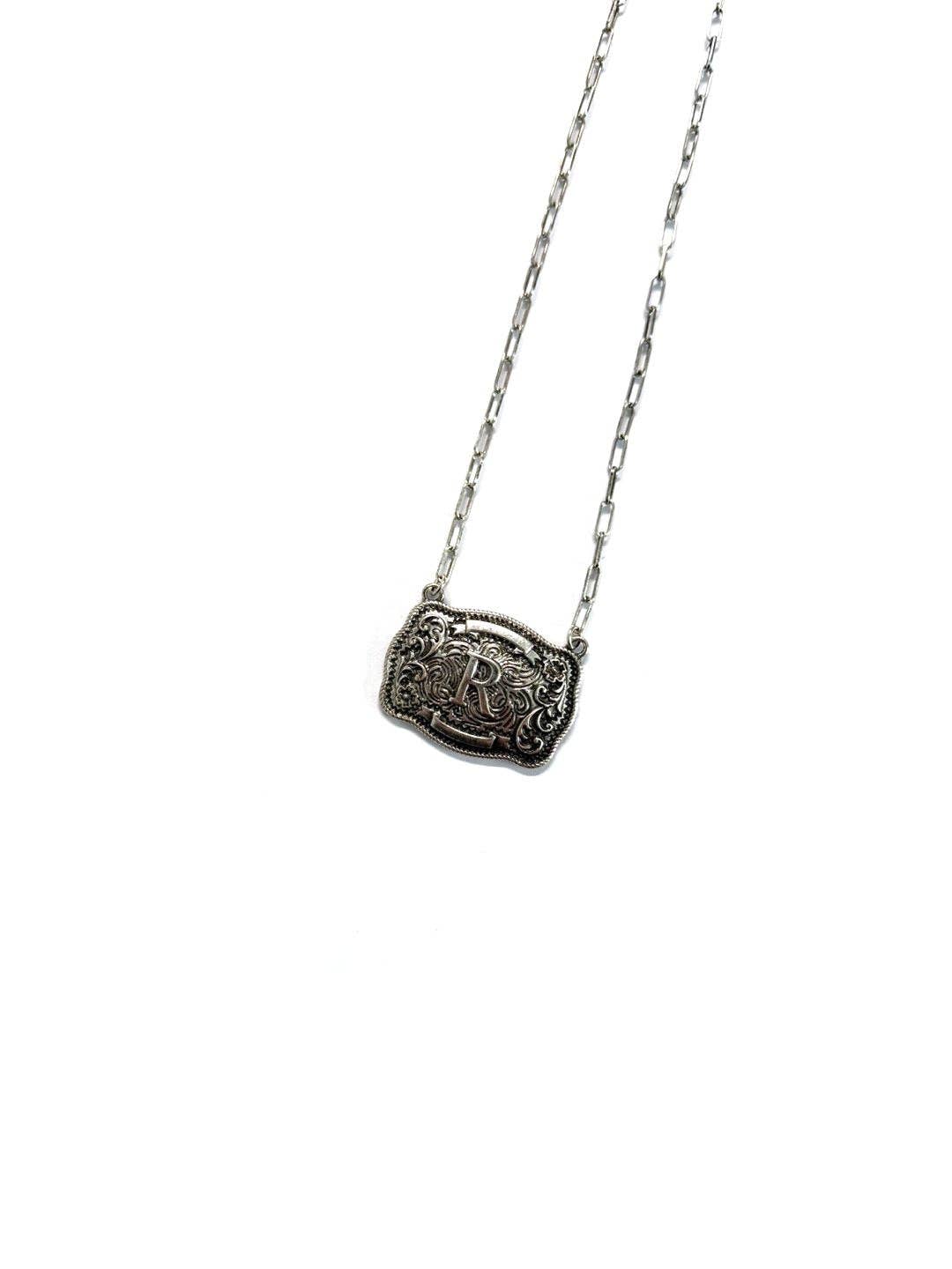 Belt Buckle Initial Necklace