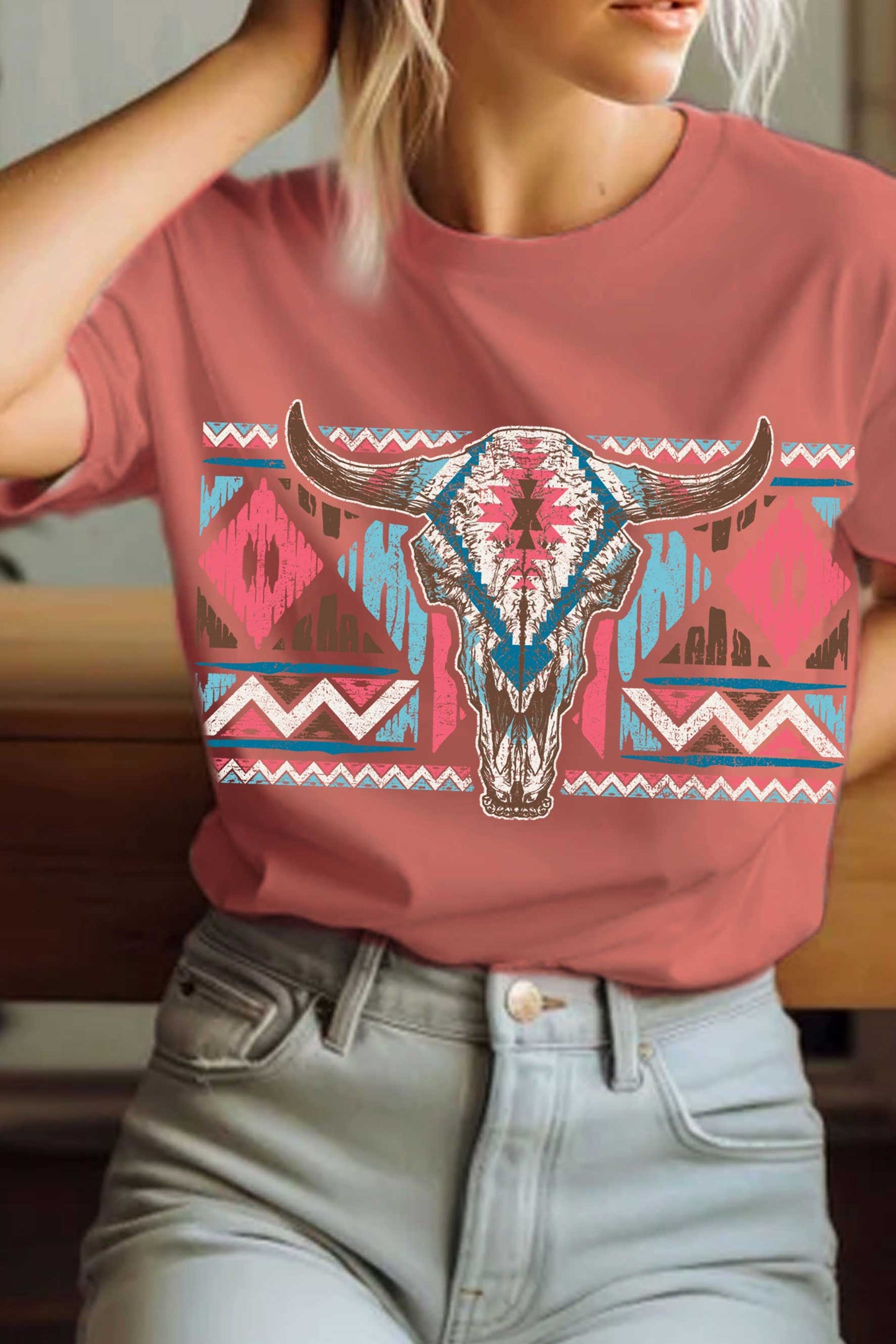 Abby Aztec Cow Skull Graphic