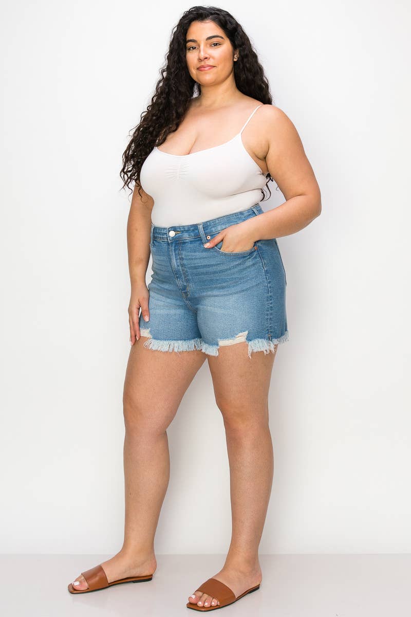 PLUS SIZE - HIGH RISE STRETCH MID SHORT