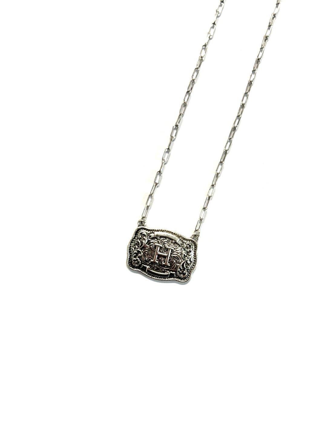 Belt Buckle Initial Necklace