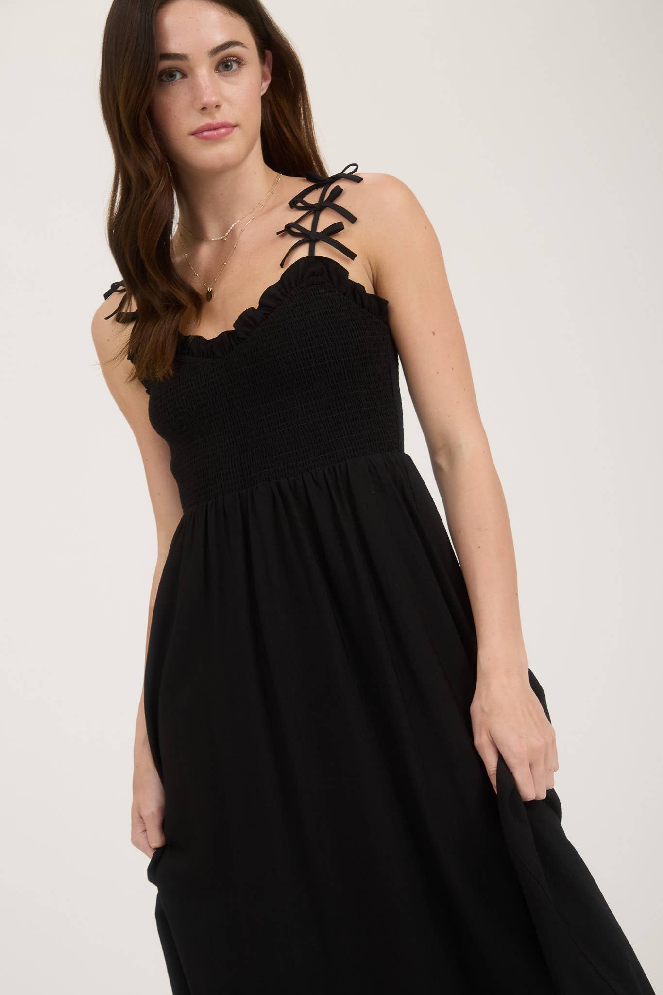 Smoked Bow Strap Midi Dress