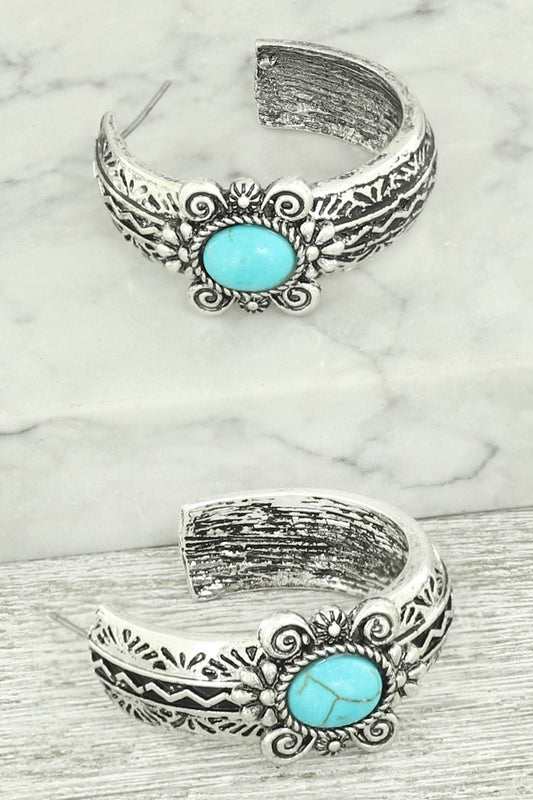 Western Floral C Hoop Earrings
