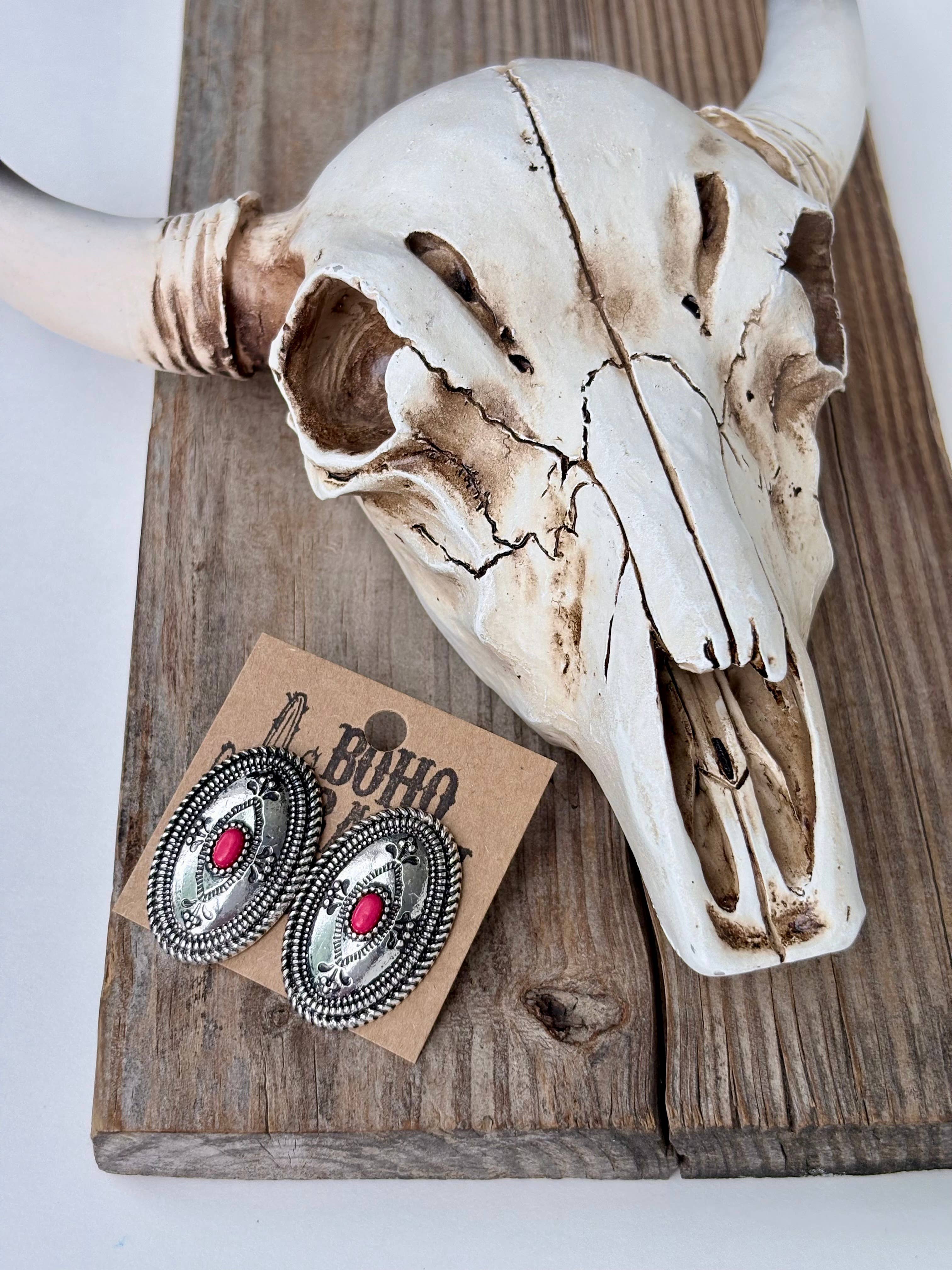 Oval Concho Stone Earrings
