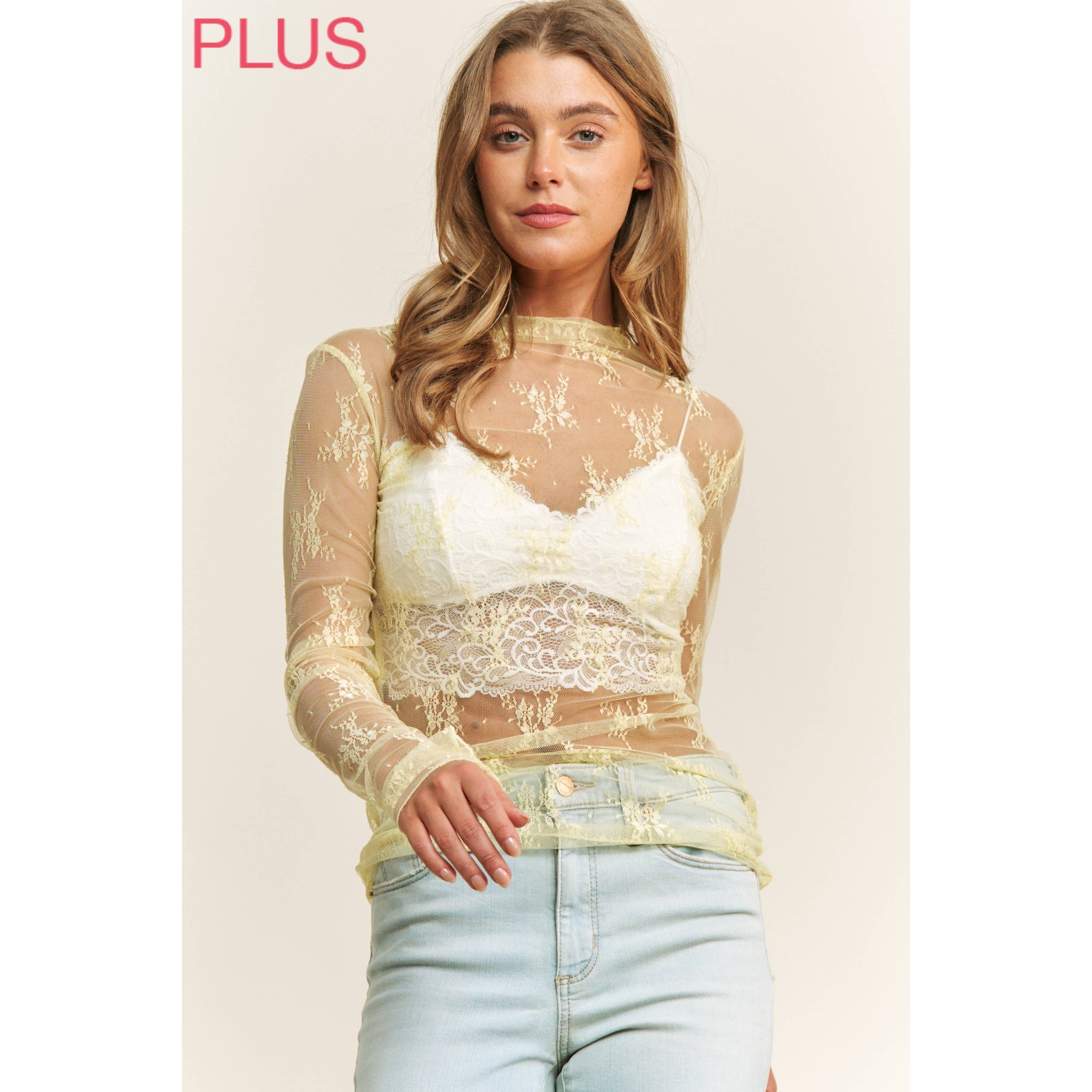 PLUS MESH LACE TOP