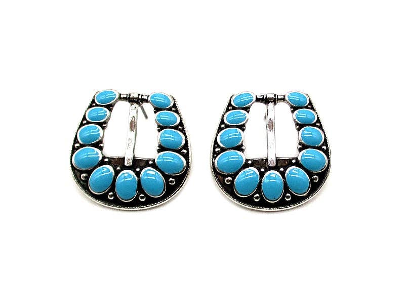 Western Small Belt Buckle Turquoise Post Earrings