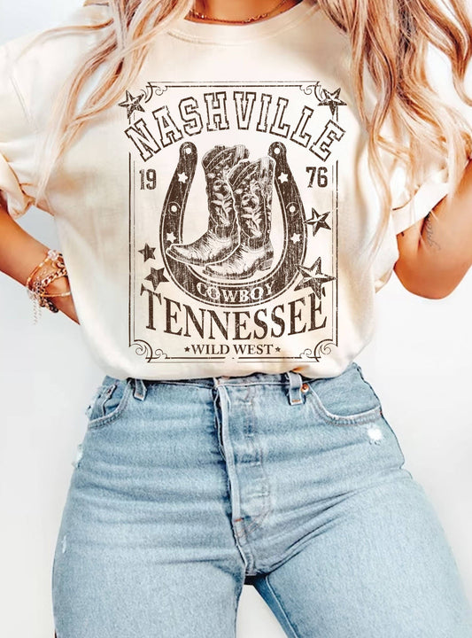 NASHVILLE TENNESSEE HORSESHOE BOOTS COWBOY GRAPHIC TSHIRTS