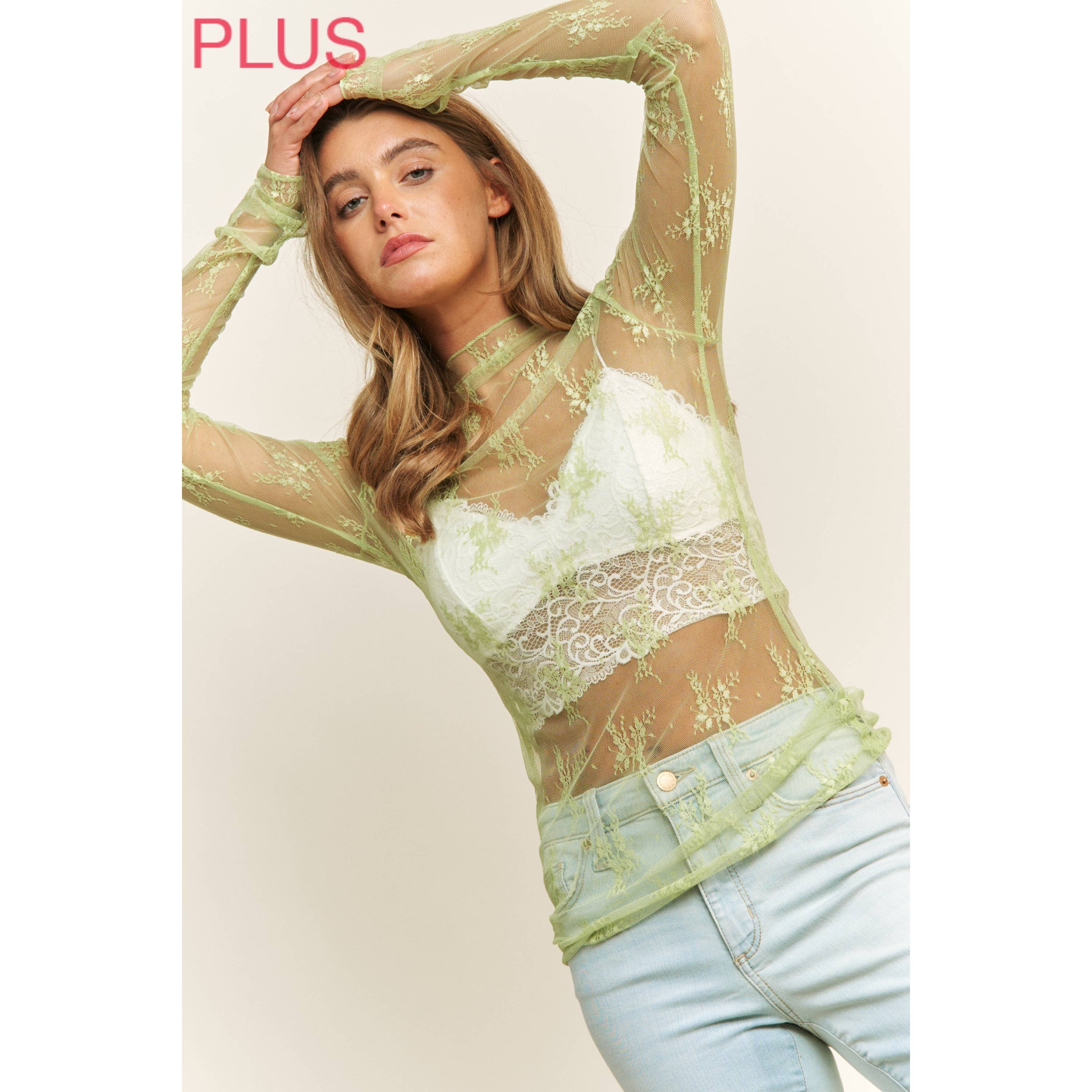 PLUS MESH LACE TOP