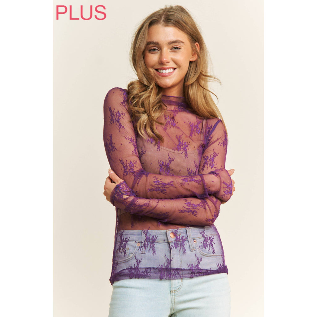 PLUS MESH LACE TOP