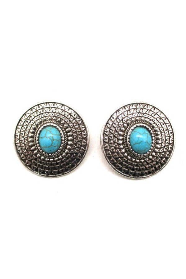 WESTERN ROUND CONCHO TURQUOISE STONE EARRINGS