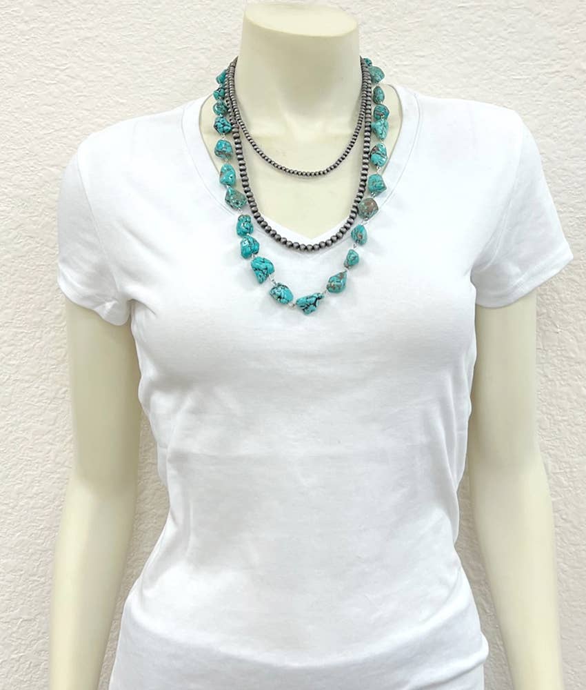 Handmade 24" Navajo Turquoise Beaded Necklace