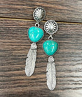 Very-Big 4" Western Feather Turquoise Post Earrings