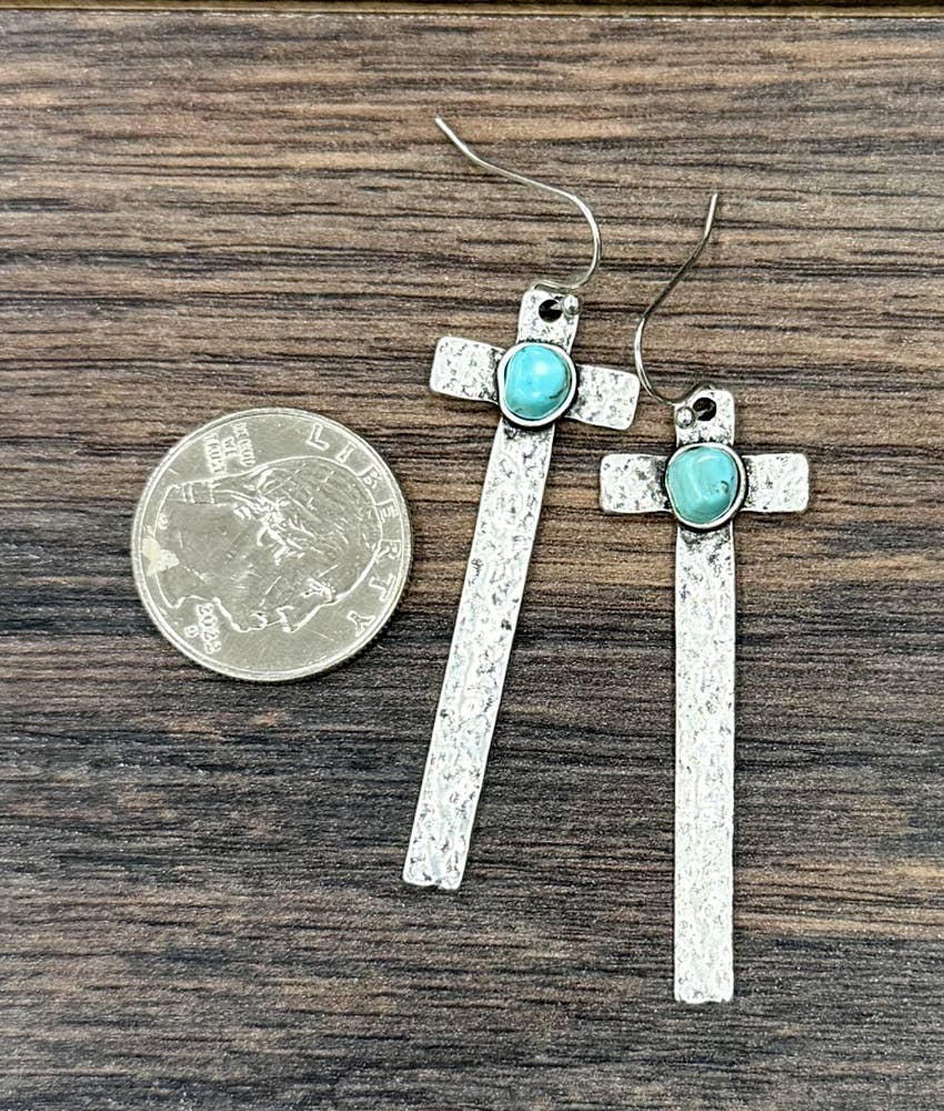 2.2" Cross Turquoise Earrings