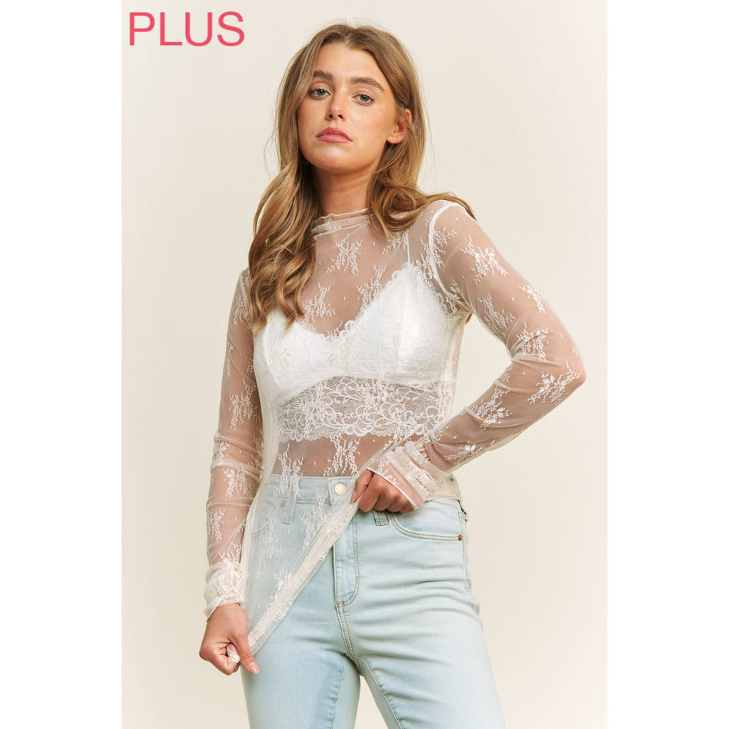 PLUS MESH LACE TOP