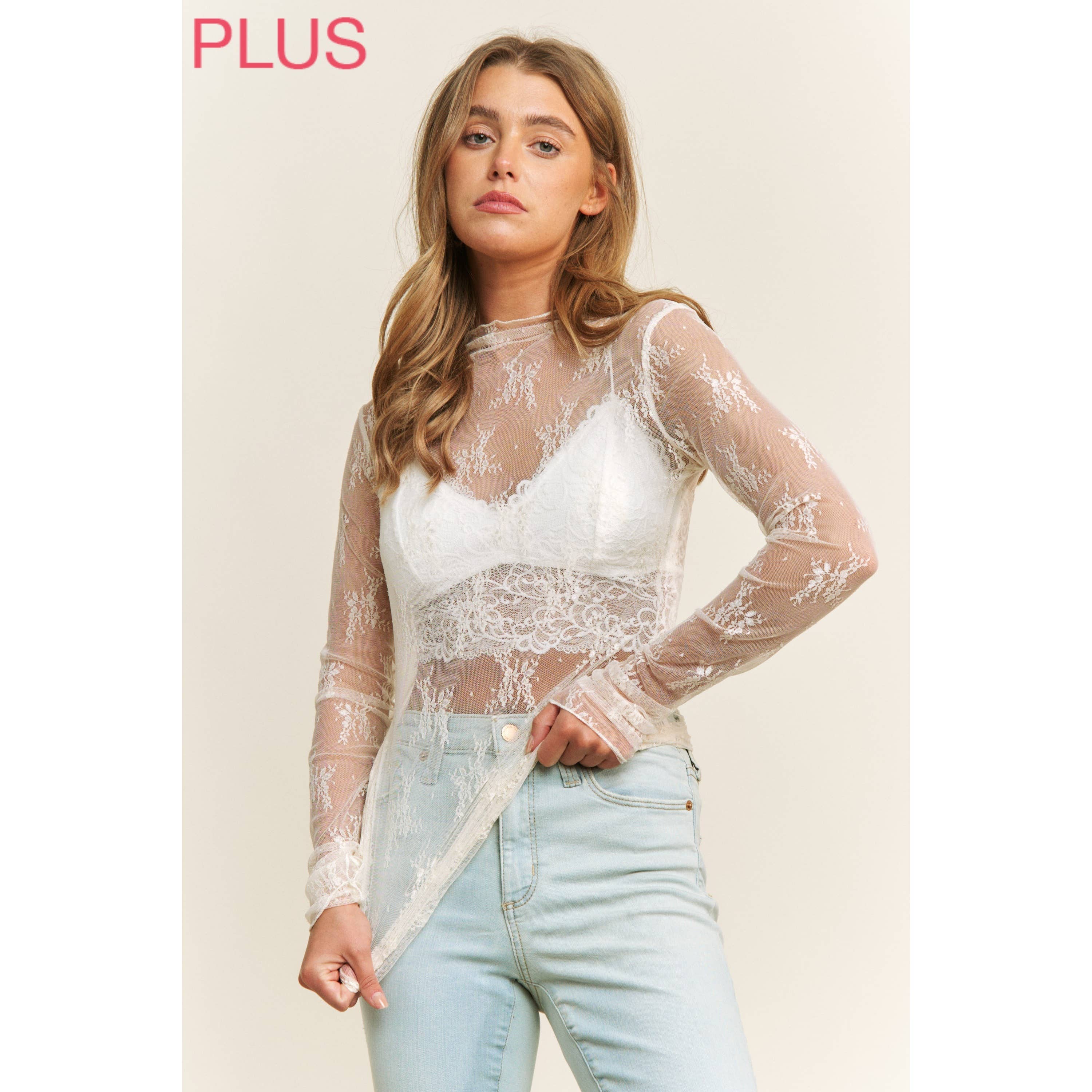 PLUS MESH LACE TOP