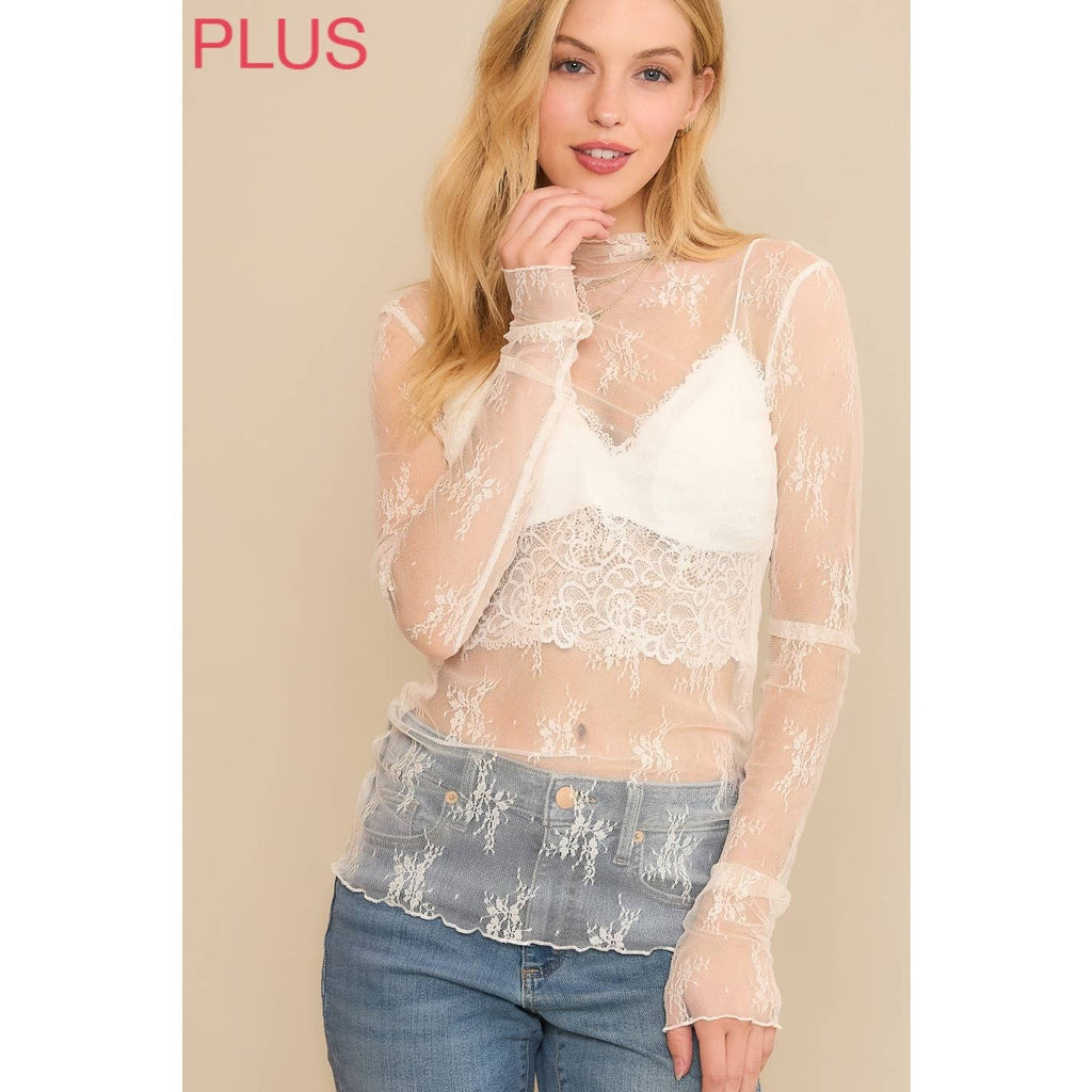 PLUS MESH LACE TOP