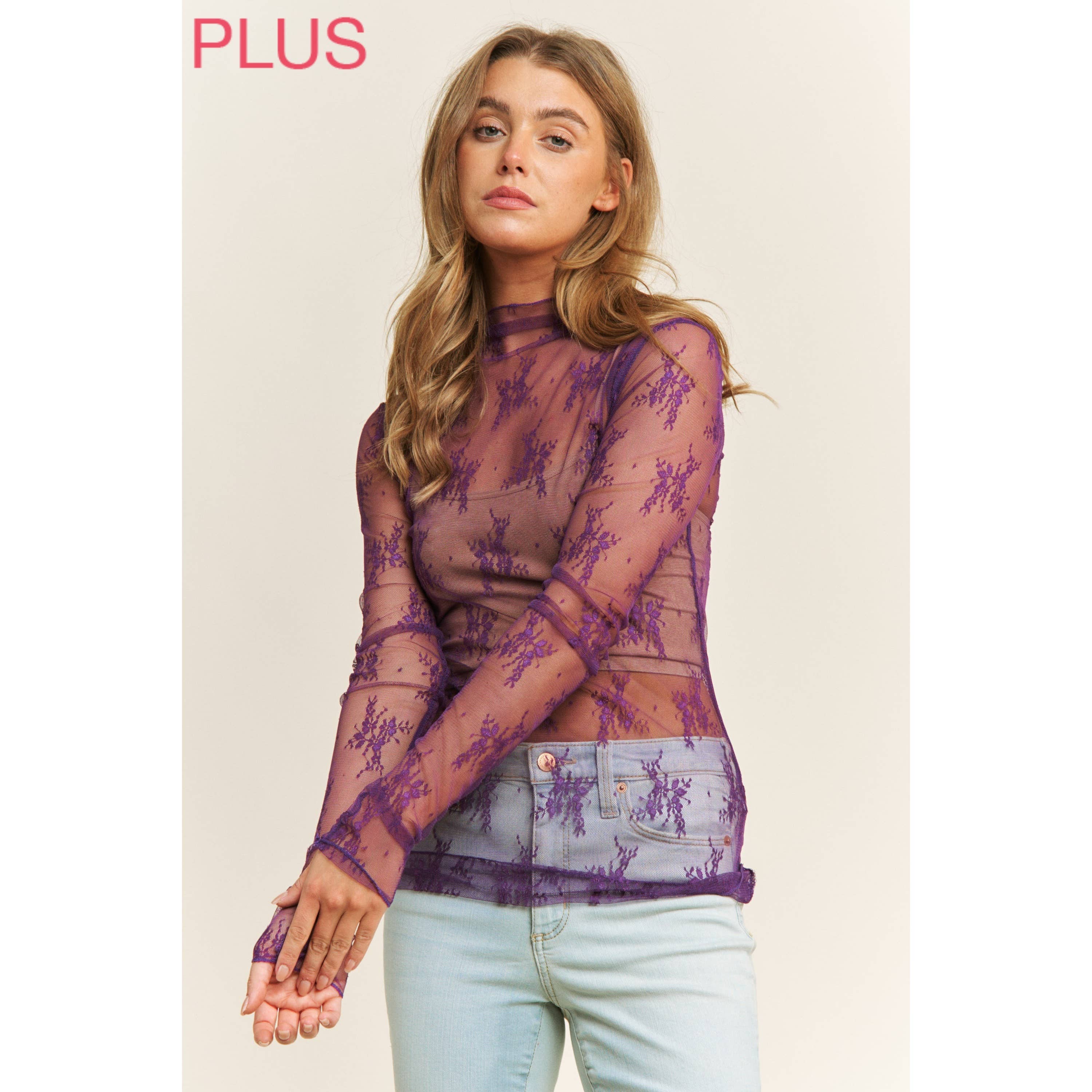PLUS MESH LACE TOP