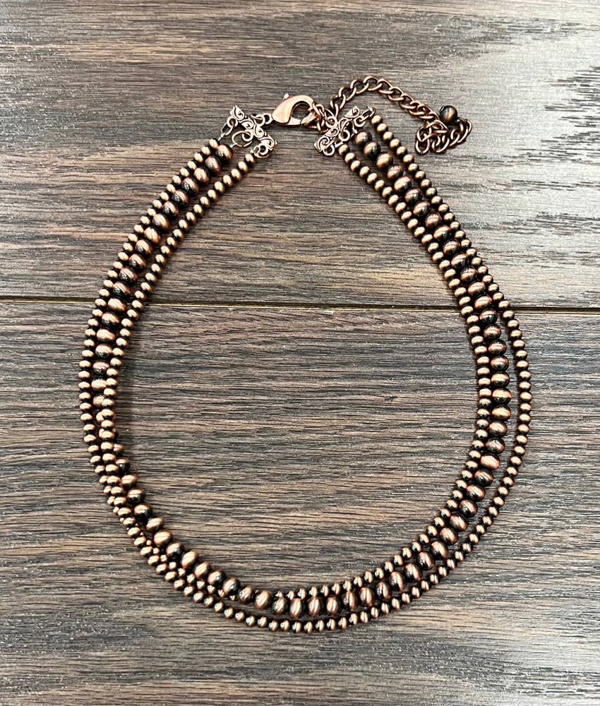 18" Copper Bead 3Strand Necklace