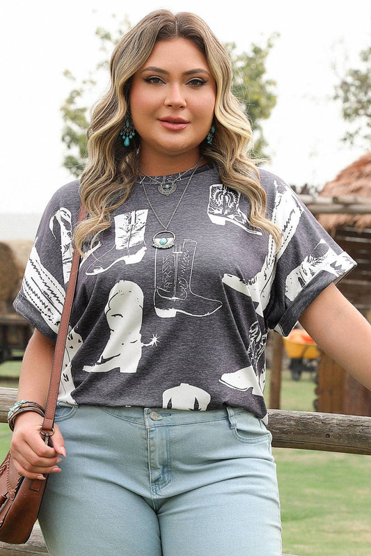 Western Boots Graphic Plus Size Tee