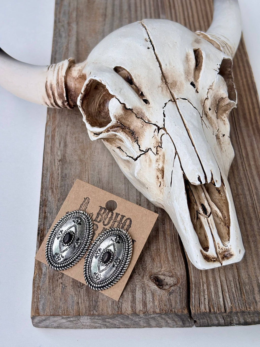 Oval Concho Stone Earrings