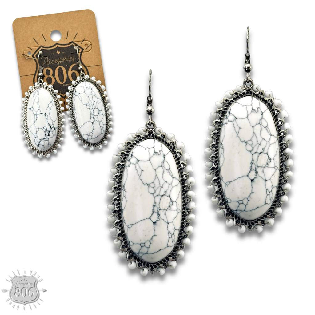 Large Stone Oval Earrings