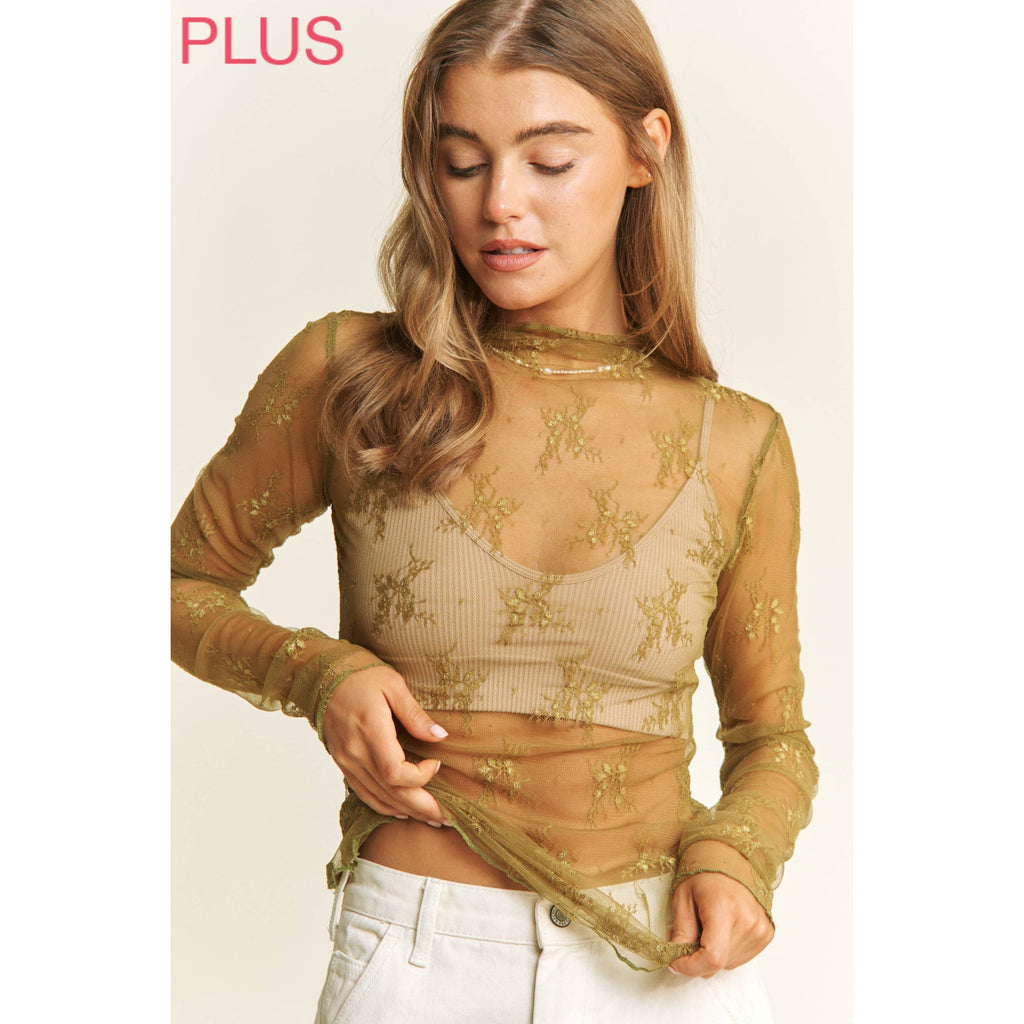 PLUS MESH LACE TOP