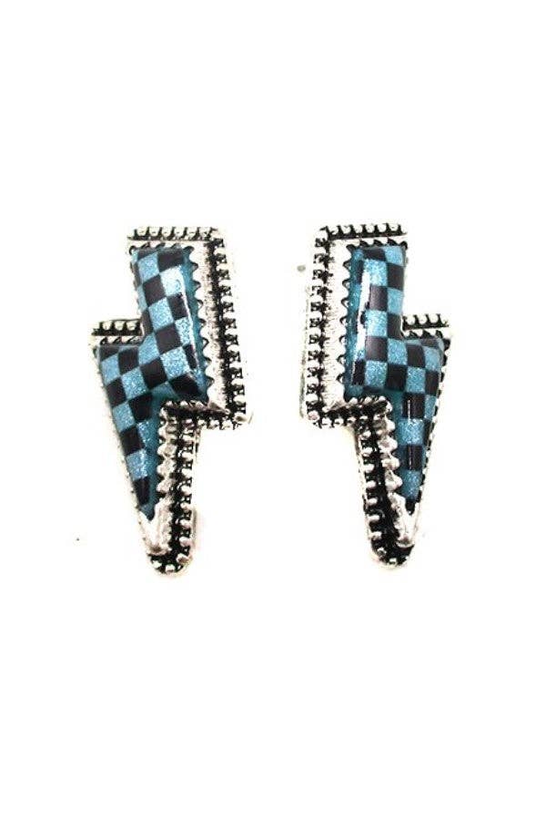 CHECKER BOLT STUD EARRINGS