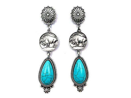 Buffalo Coin Dangle Earring