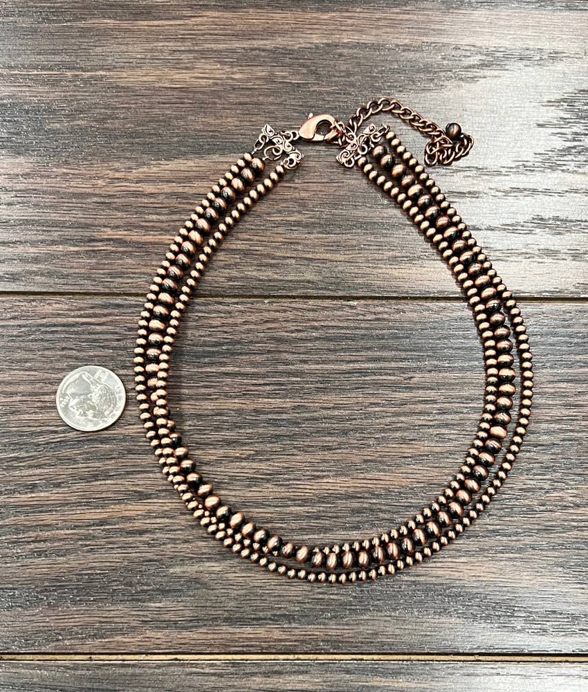 18" Copper Bead 3Strand Necklace