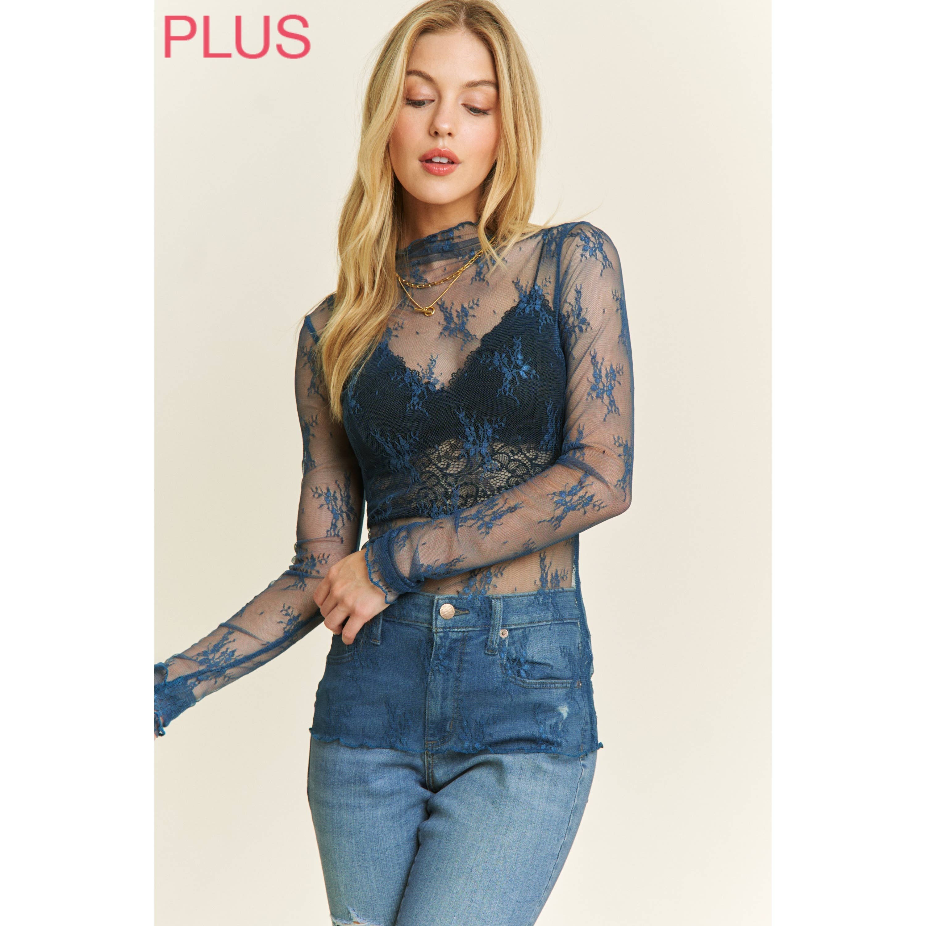 PLUS MESH LACE TOP