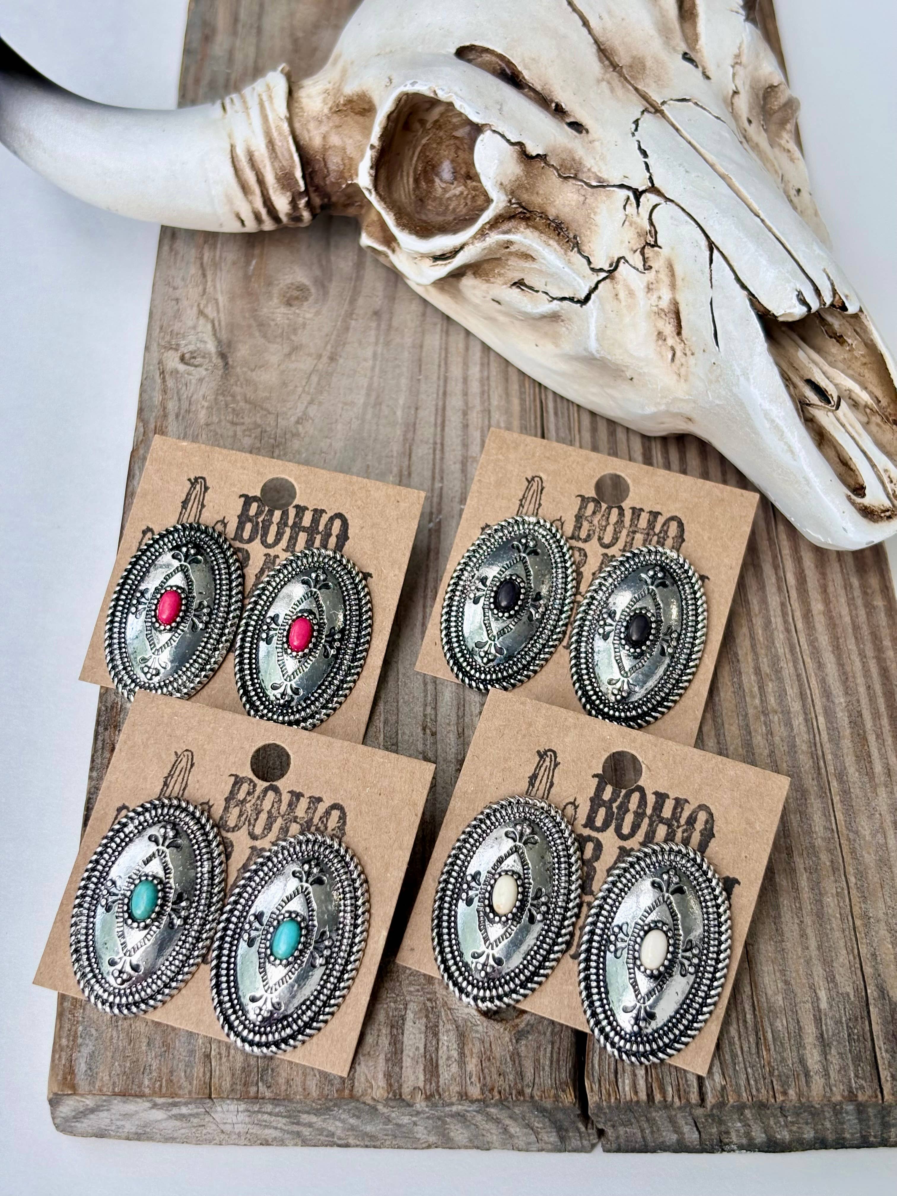 Oval Concho Stone Earrings