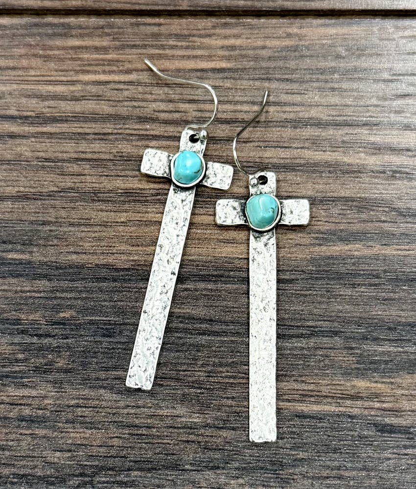 2.2" Cross Turquoise Earrings