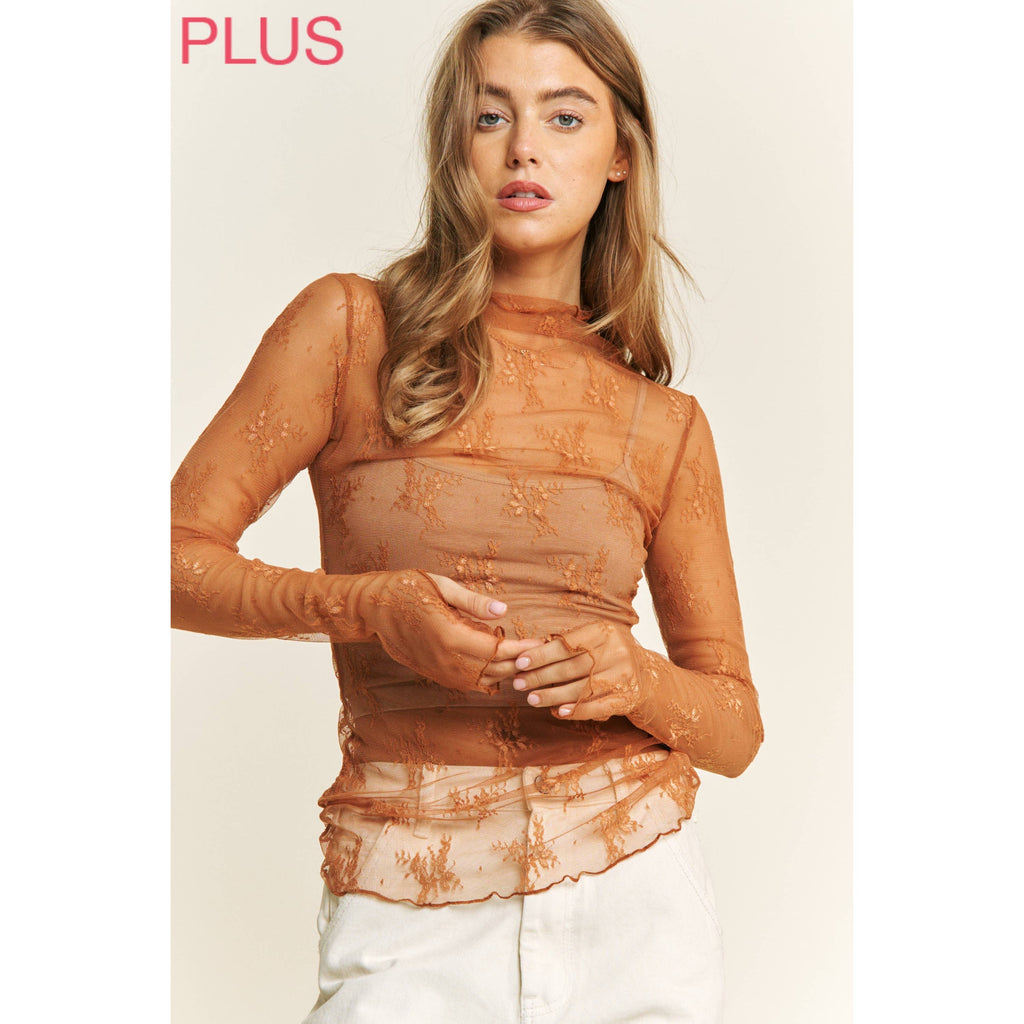 PLUS MESH LACE TOP