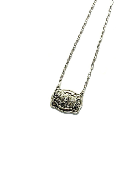 Belt Buckle Initial Necklace