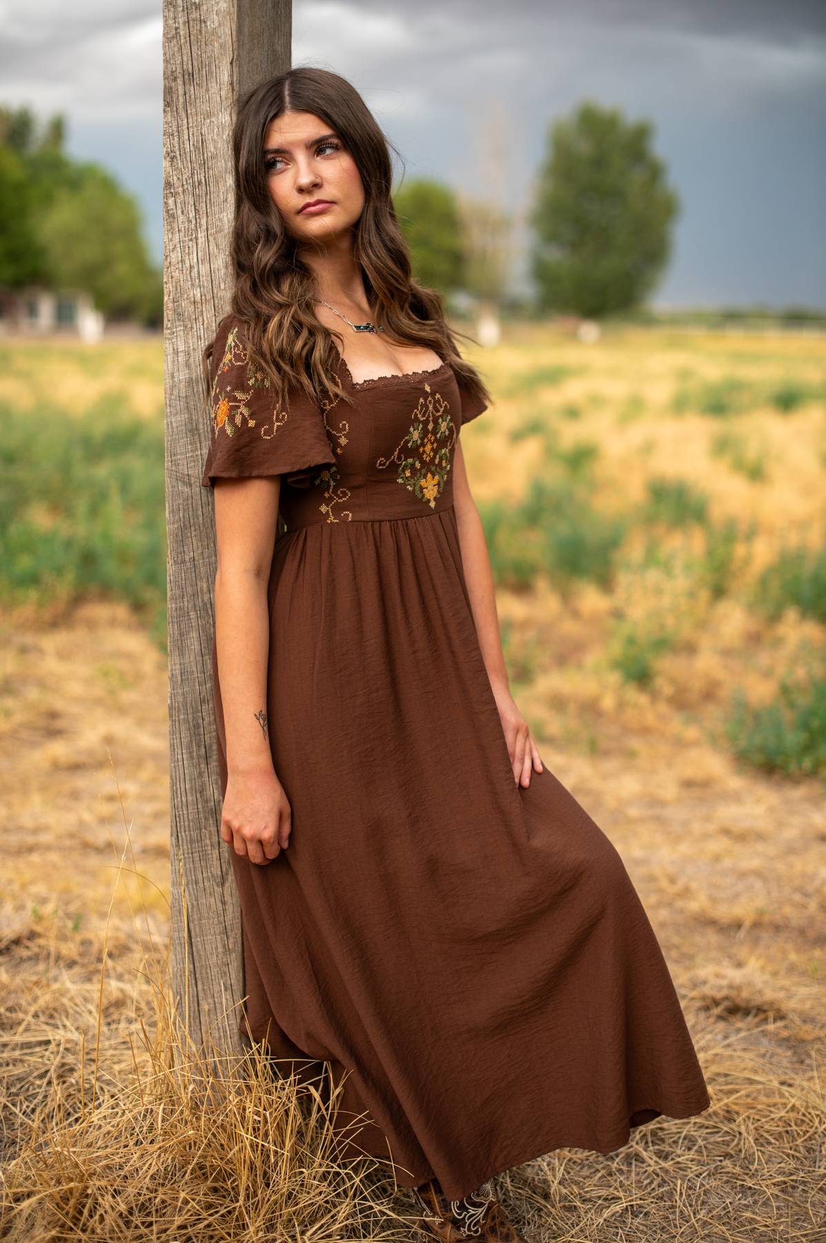 Embroidered Bell Sleeve Midi Dress