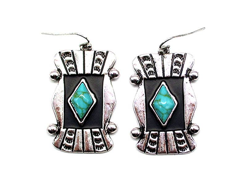 Western Diamond Turquoise Concho Earrings