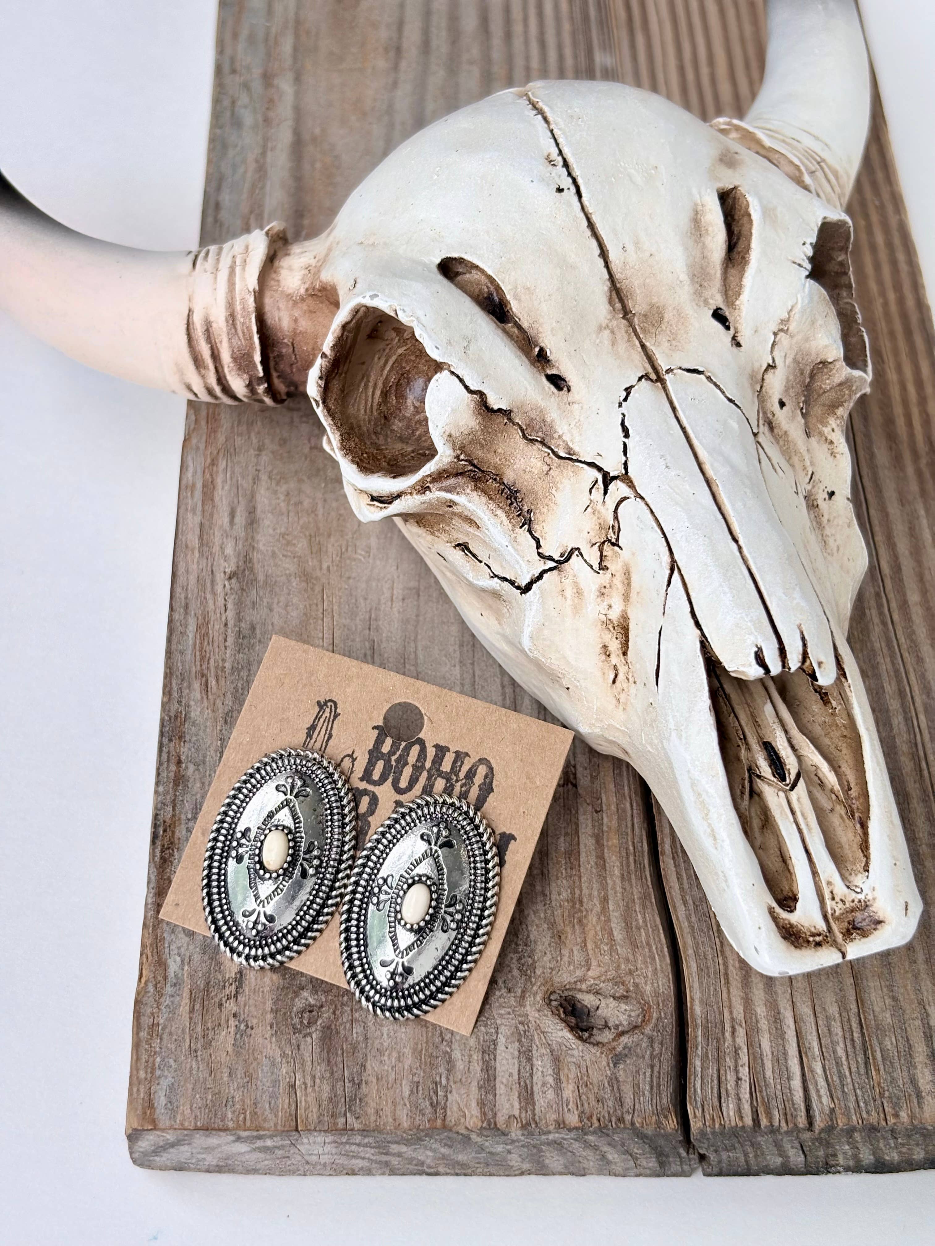 Oval Concho Stone Earrings
